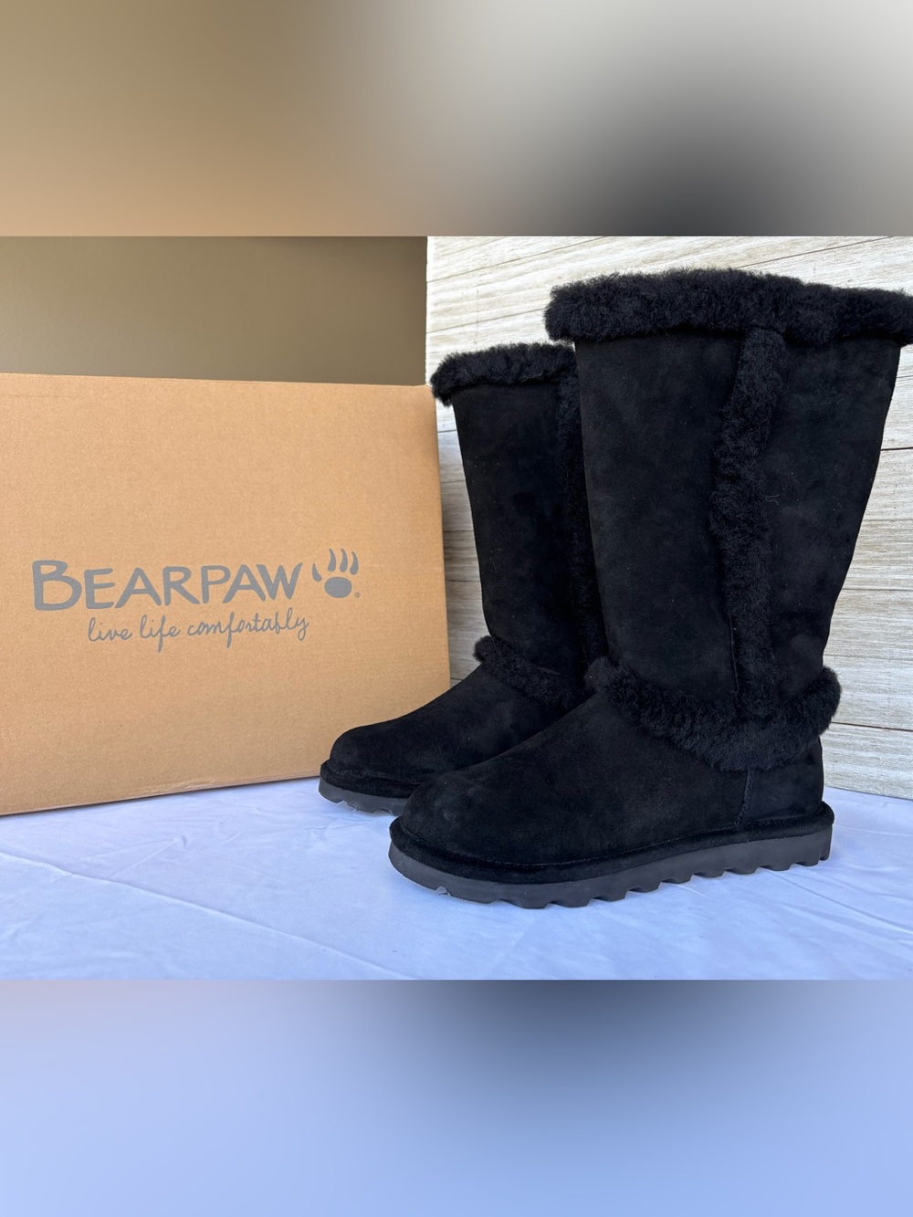 BEARPAW Kendall Tall Boots Black/Black Size 8 NWT